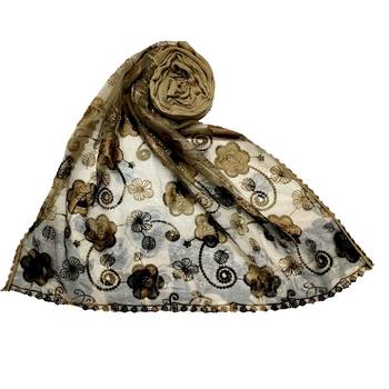 Brown Best Seller Designer Flower Hijab  Stole For Women 1
