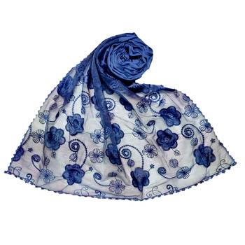 Blue Most Sold Designer Flower Hijab  Stole For Women Choice 1