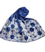 Blue Most Sold Designer Flower Hijab  Stole For Women Choice