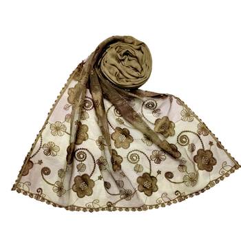 Brown Most Sold Designer Flower Hijab  Stole For Women Choice 1