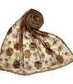 Brown Most Sold Designer Flower Hijab  Stole For Women Choice