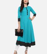 Women'S Cotton Printed Anarkali Kurta (Firozi)