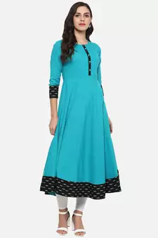 Women'S Cotton Printed Anarkali Kurta (Firozi)