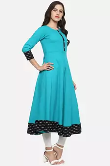 Women'S Cotton Printed Anarkali Kurta (Firozi)