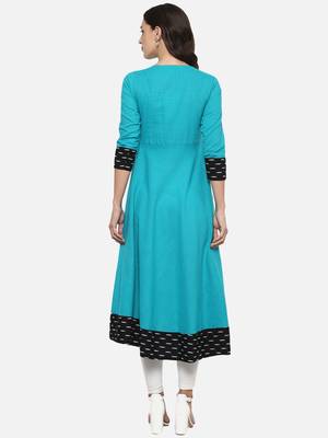 Women'S Cotton Printed Anarkali Kurta (Firozi) 5