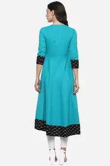 Women'S Cotton Printed Anarkali Kurta (Firozi)