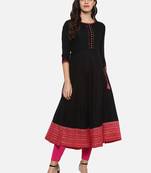Women'S Rayon Printed Anarkali Kurta (Black)