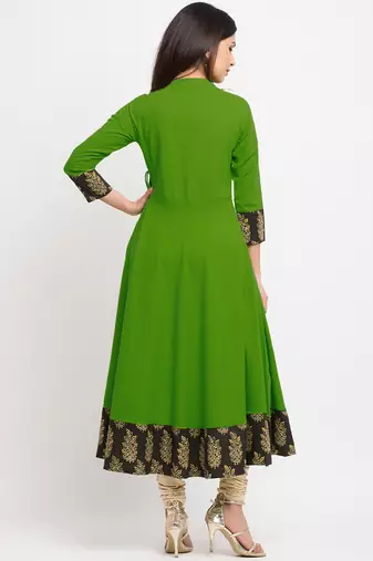 Green Cotton embroidered Anarkali Kurta