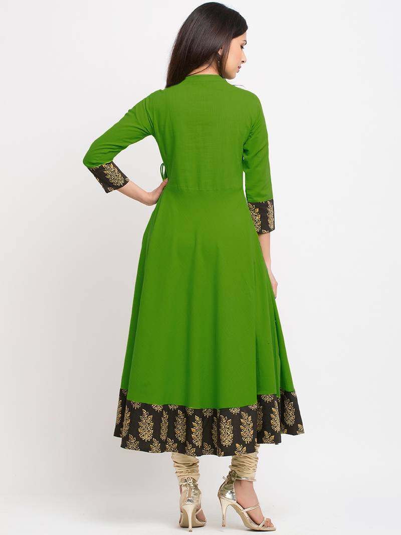 Green Cotton embroidered Anarkali Kurta
