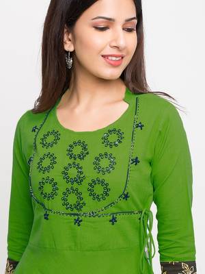 Green Cotton embroidered Anarkali Kurta 5