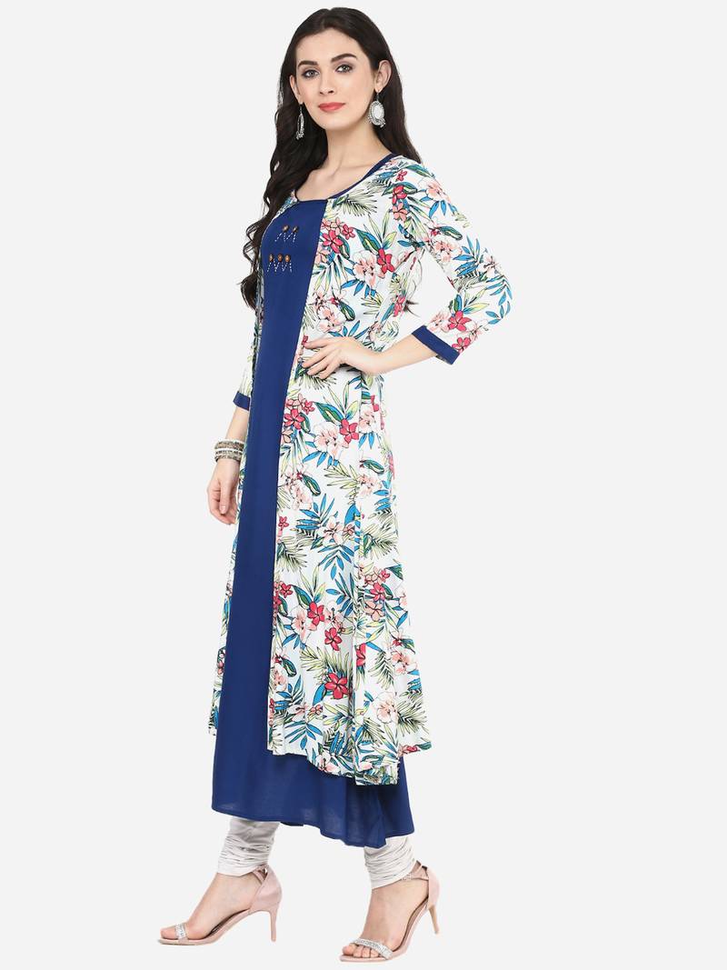Women's Multi Striped Kurta Set with Printed Shrug