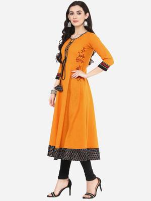 Women'S Cotton Slub Embroidered Anarkali Kurta 2