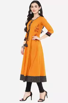Women'S Cotton Slub Embroidered Anarkali Kurta