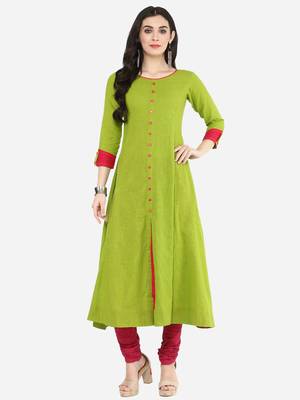 Women'S Cotton Slub Mirror Work Anarkali Kurta (Green) 1