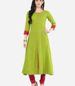 Women'S Cotton Slub Mirror Work Anarkali Kurta (Green)