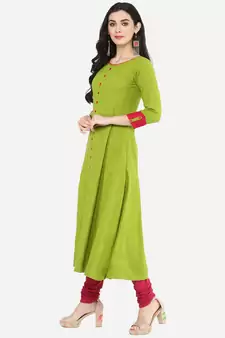 Women'S Cotton Slub Mirror Work Anarkali Kurta (Green)