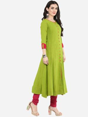 Women'S Cotton Slub Mirror Work Anarkali Kurta (Green) 3
