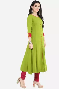 Women'S Cotton Slub Mirror Work Anarkali Kurta (Green)