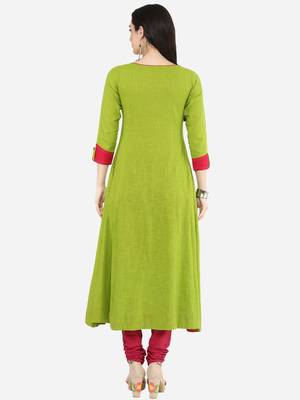 Women'S Cotton Slub Mirror Work Anarkali Kurta (Green) 4