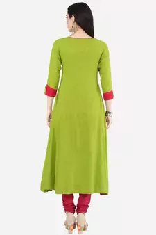 Women'S Cotton Slub Mirror Work Anarkali Kurta (Green)