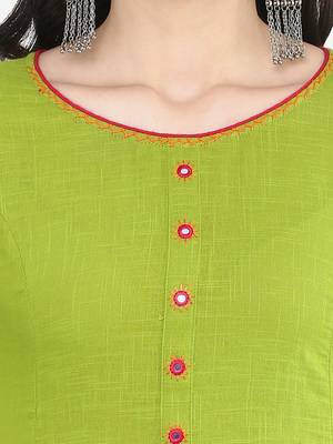 Women'S Cotton Slub Mirror Work Anarkali Kurta (Green) 5