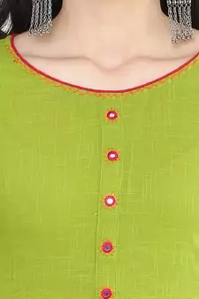 Women'S Cotton Slub Mirror Work Anarkali Kurta (Green)