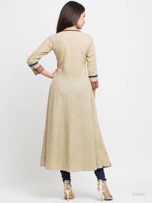 Women'S Cotton Printed Anarkali Kurta (Beige) 3
