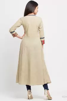 Women'S Cotton Printed Anarkali Kurta (Beige)