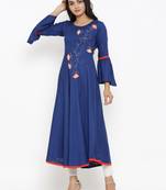 Women'S Rayon Solid Applique Work Anarkali Kurta (Blue)