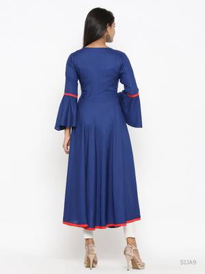 Women'S Rayon Solid Applique Work Anarkali Kurta (Blue) 3