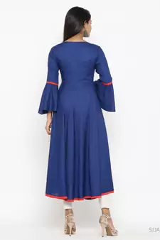 Women'S Rayon Solid Applique Work Anarkali Kurta (Blue)