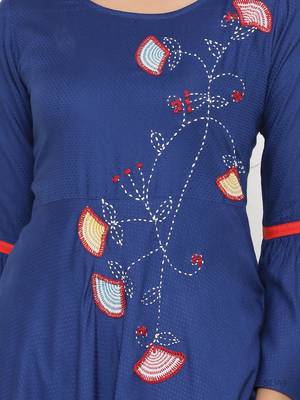 Women'S Rayon Solid Applique Work Anarkali Kurta (Blue) 5