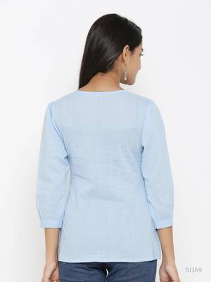 Women'S Blue Cotton Embroidered Top 4