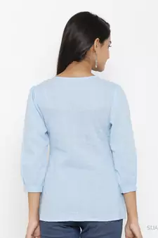 Women'S Blue Cotton Embroidered Top