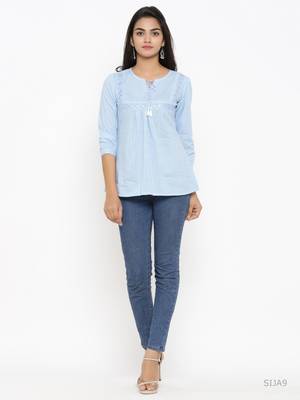Women'S Blue Cotton Embroidered Top 5