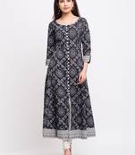 Women'S Cotton Bandhej Print Anarkali Kurta (Black)