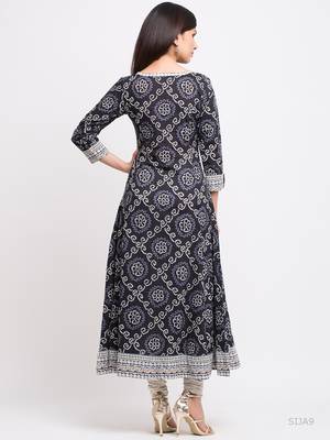Women'S Cotton Bandhej Print Anarkali Kurta (Black) 3