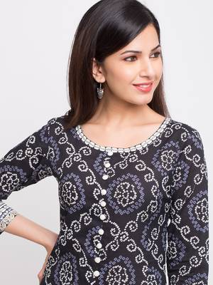 Women'S Cotton Bandhej Print Anarkali Kurta (Black) 5