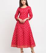Women'S Cotton Gold Print Anarkali Kurta (Pink)