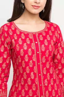 Women'S Cotton Gold Print Anarkali Kurta (Pink)