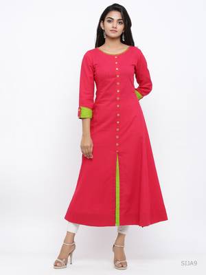 Women'S Cotton Slub Anarkali Kurta (Pink) 1