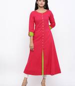 Women'S Cotton Slub Anarkali Kurta (Pink)