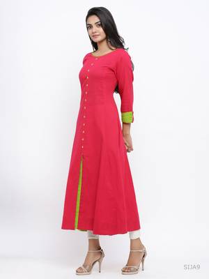 Women'S Cotton Slub Anarkali Kurta (Pink) 2