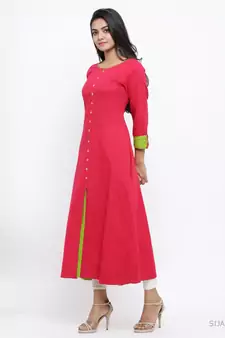 Women'S Cotton Slub Anarkali Kurta (Pink)