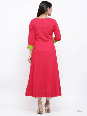 Women'S Cotton Slub Anarkali Kurta (Pink) 3