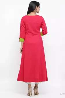 Women'S Cotton Slub Anarkali Kurta (Pink)