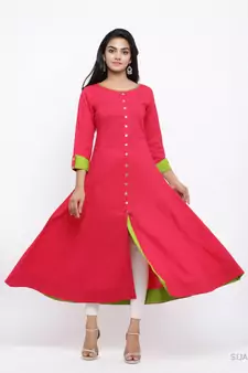 Women'S Cotton Slub Anarkali Kurta (Pink)