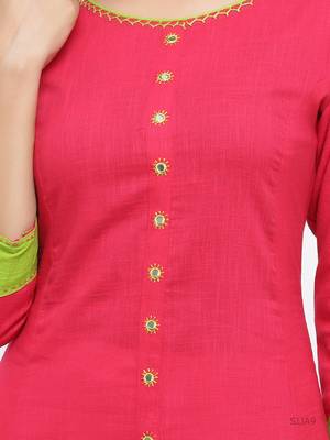 Women'S Cotton Slub Anarkali Kurta (Pink) 5