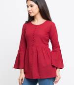 Women'S Maroon Women'S/Girls Cotton Slub Solid Top