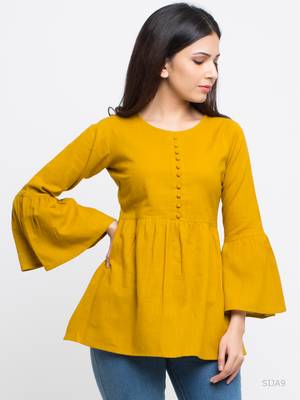 Women'S Mustard Women'S/Girls Cotton Slub Solid Top 1